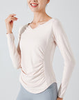 Basic V-neck waist pleated yoga long sleeves