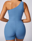 Basic single shoulder strap one-piece seamless knitted bodysuit