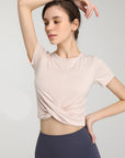 Basic crossed hem nude quick-drying breathable short sleeves