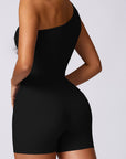 Basic single shoulder strap one-piece seamless knitted bodysuit