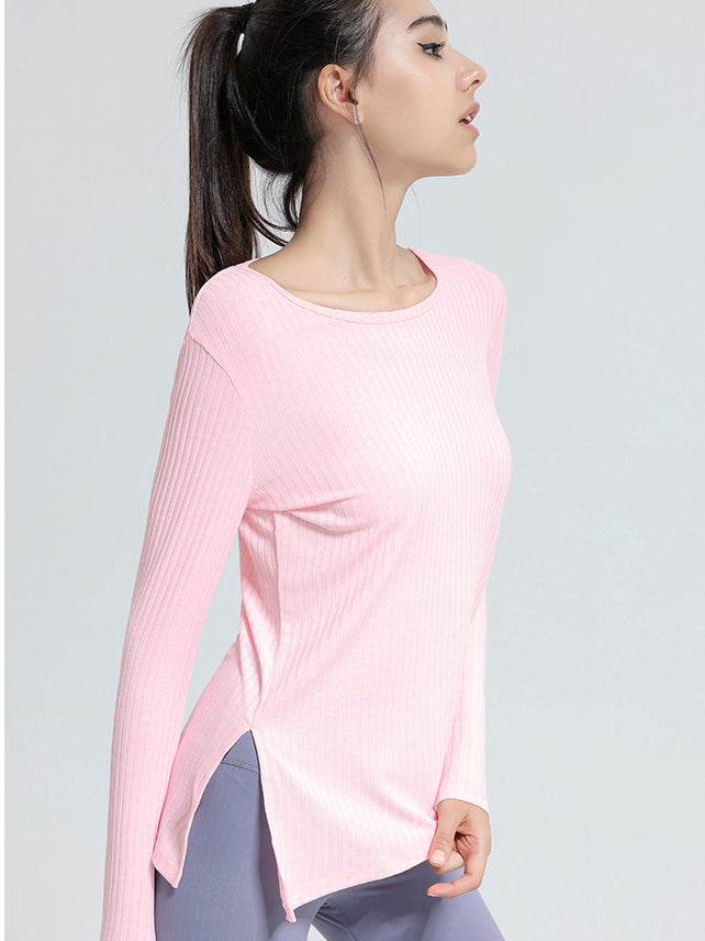 Basic ribbed tight irregular slit long sleeves