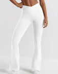 Basic nude cross-waist flared pants with side pockets