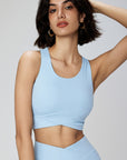 Basic ice mint U neck waist cross sports tank tops