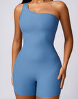 Basic single shoulder strap one-piece seamless knitted bodysuit