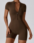 Basic Fast-dry one-piece zippered short-sleeved yoga bodysuit