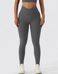 Basic threaded cross-waist side pocket leggings