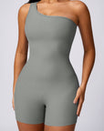 Basic single shoulder strap one-piece seamless knitted bodysuit