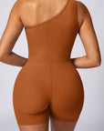 Basic single shoulder strap one-piece seamless knitted bodysuit