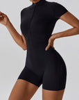 Basic Fast-dry one-piece zippered short-sleeved yoga bodysuit