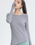 Basic ribbed tight irregular slit long sleeves