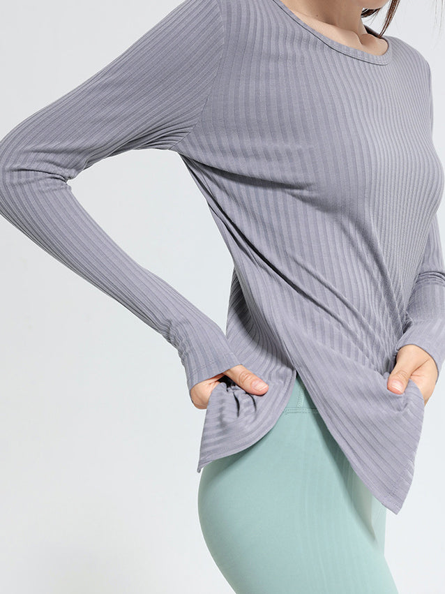 Basic ribbed tight irregular slit long sleeves