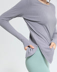 Basic ribbed tight irregular slit long sleeves