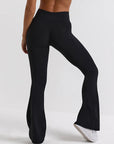 Basic nude cross-waist flared pants with side pockets