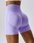 Basic hip lift high waist fit tight running yoga shorts