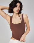 Basic fake two-piece halter neck tank tops with chest pads