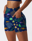 Ocean marine life coral dark blue shorts