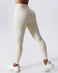 Basic drawstring tummy control nude high-waisted leggings