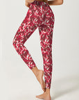 Red abstract flower breathable waistband leggings