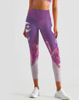 Cosmos celestial bodies moon snake design purple leggings