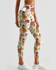 Flower watercolor pink and orange hibiscus leggings