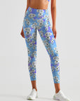 Flower white cherry blossoms blue leggings