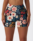 Flower big and small flower dark shorts