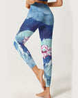 Blue pond lotus leaf lotus print breathable leggings