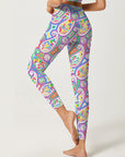 Colourful drawn paisley breathable waistband leggings