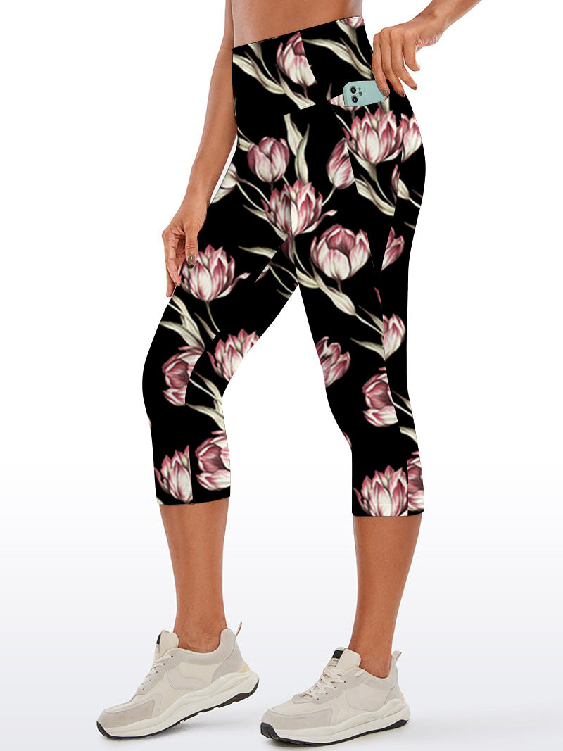 Flower pink magnolia black capris