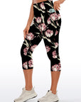 Flower pink magnolia black capris