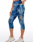 Abstract blue watercolor gold gilded capris