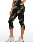 Universe galaxy abstract design of golden waves capris