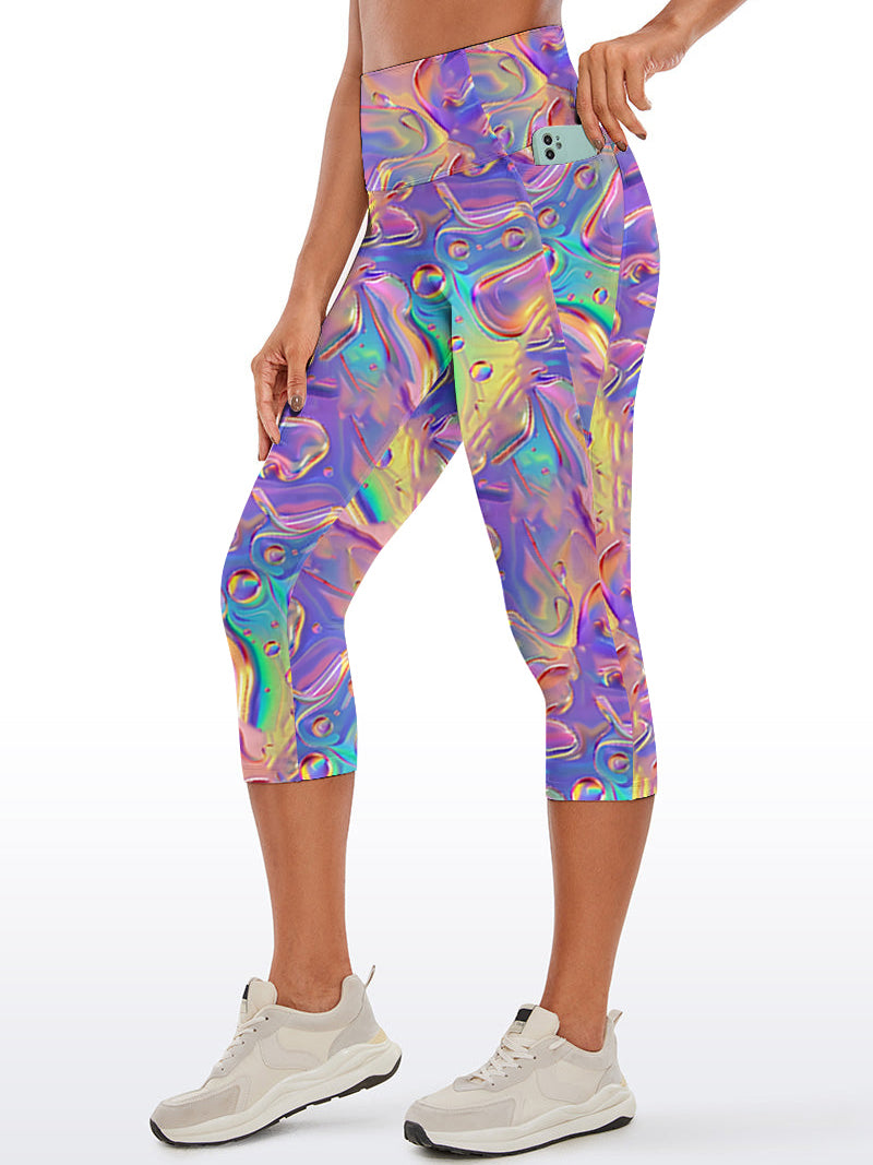 Colorful holographic abstract wavy water ripples capris