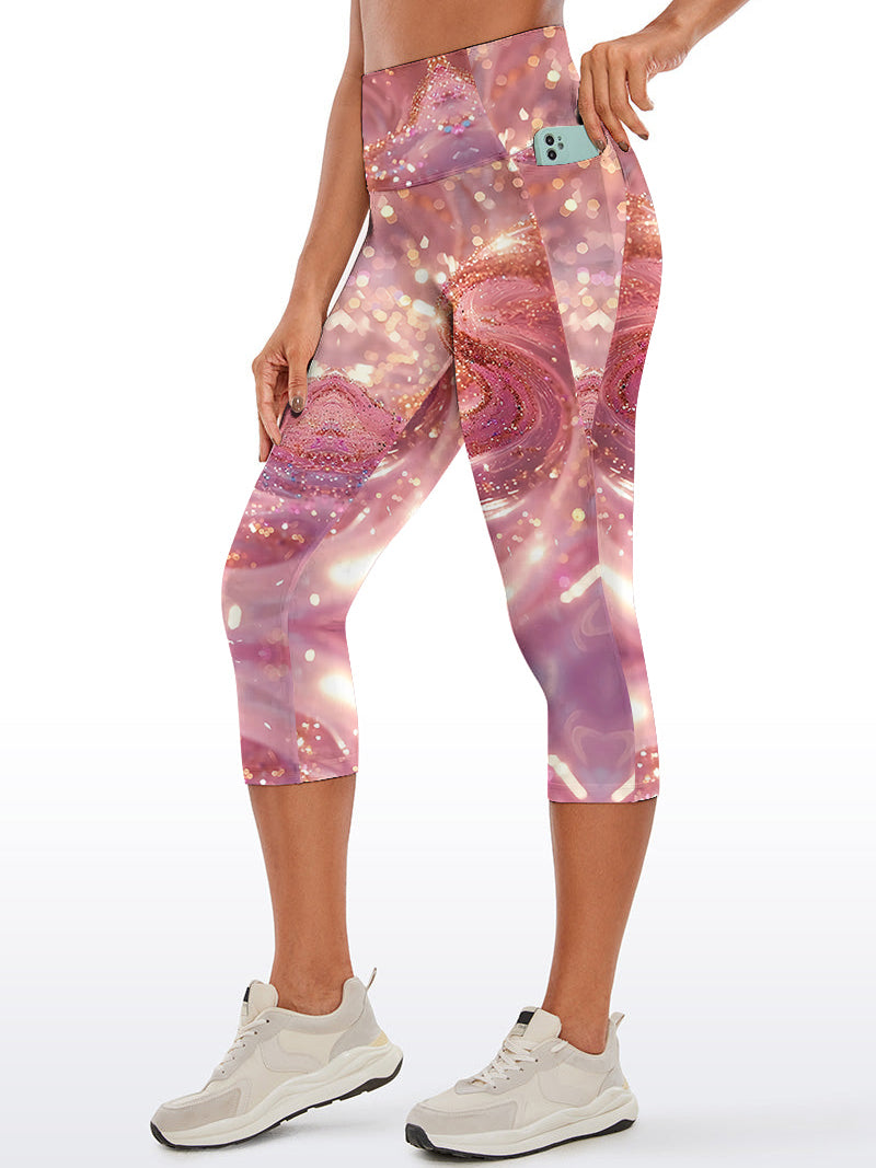 Pink water ripple gold glitter capris