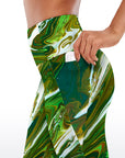 Tie dye green swirl water ripple capris