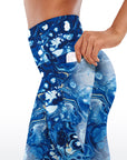 Abstract mixing blue tie dye water ripple capris