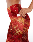 Shimmering gold glitter on red background capris