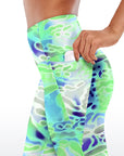 Water ripple liquid green blue capris