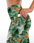 Abstract green watercolor gilt water ripples capris