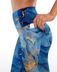 Abstract blue watercolor gold gilded capris