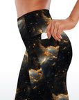 Universe galaxy abstract design of golden waves capris