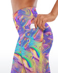 Colorful holographic abstract wavy water ripples capris