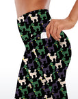 Animal chihuahua silhouettes doodle green and white capris