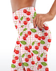 Fruit cherry pink white grid capris