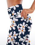 Flower white plumeria yoga capris