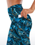 Blue and golden marble liquid water ripple capris