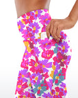 Watercolor pink graphic large scale flower capris