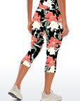 Flower white and red floral dark capris