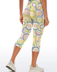 Colorful circular floral print capris