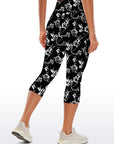 Engraving hand drawn pressed flowers black capris